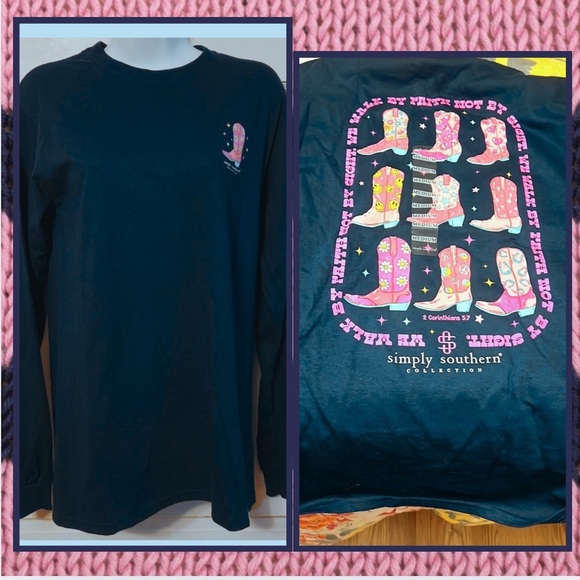 NWT,Simply Southern, Walk by Faith Tee Cowgirl,Boots Long-Sleeve-T-Shirt ,Size M - Picture 1 of 9
